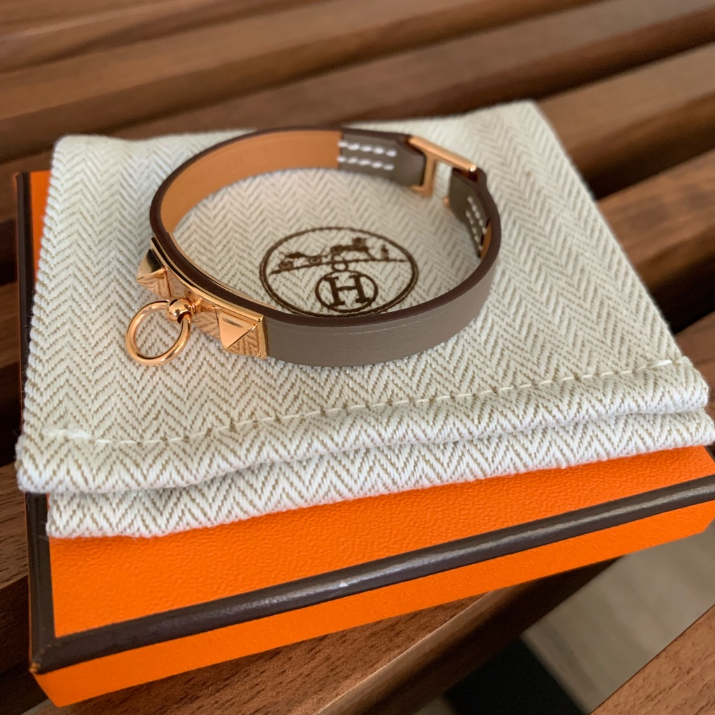 Hermes Rivale Mini Bracelet - Etoupe/ Rosegold Like New Condition